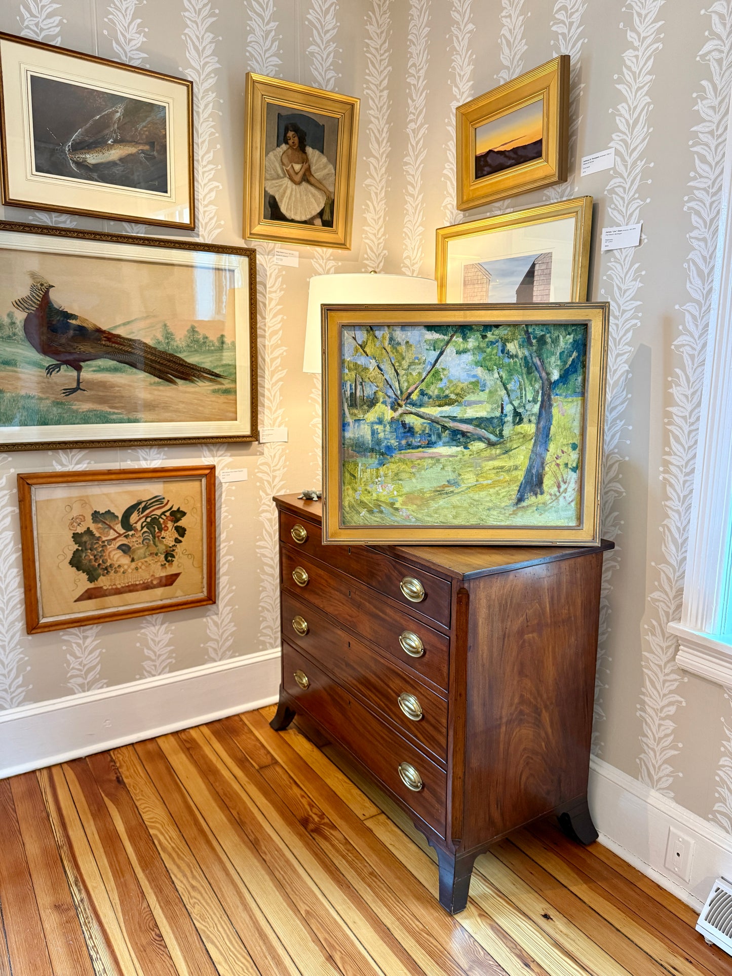 Joanne Thomson Walk in the Park Landscape Oil Painting in Gold Frame