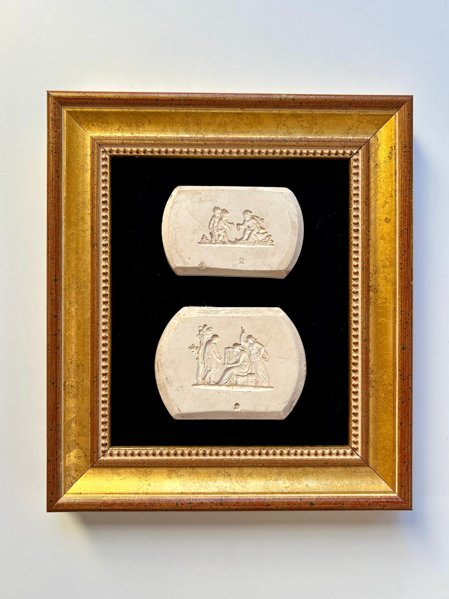 Wedgwood Antique Plaster Molds on Black Velvet in Gold Frame