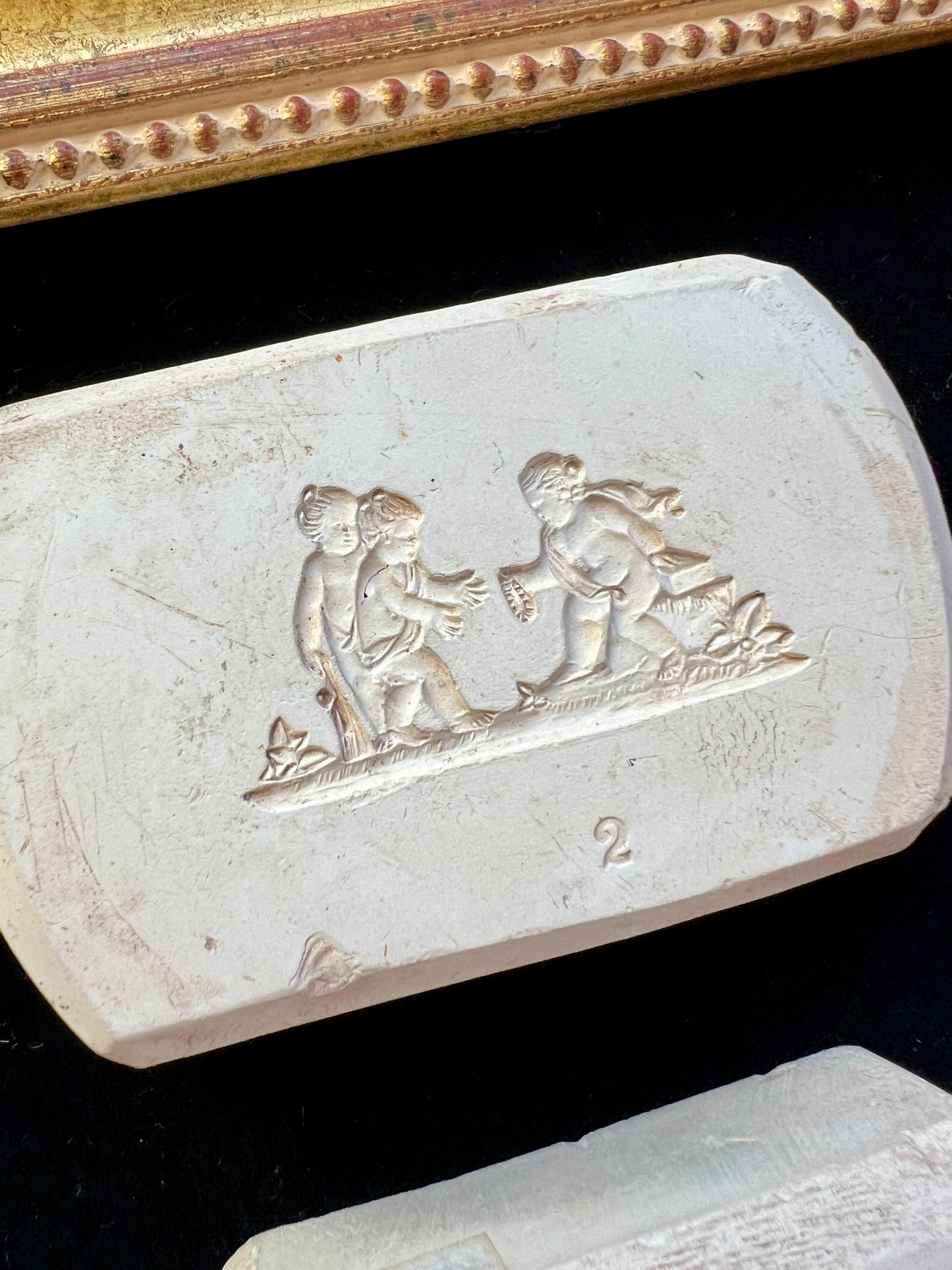 Wedgwood Antique Plaster Molds on Black Velvet in Gold Frame
