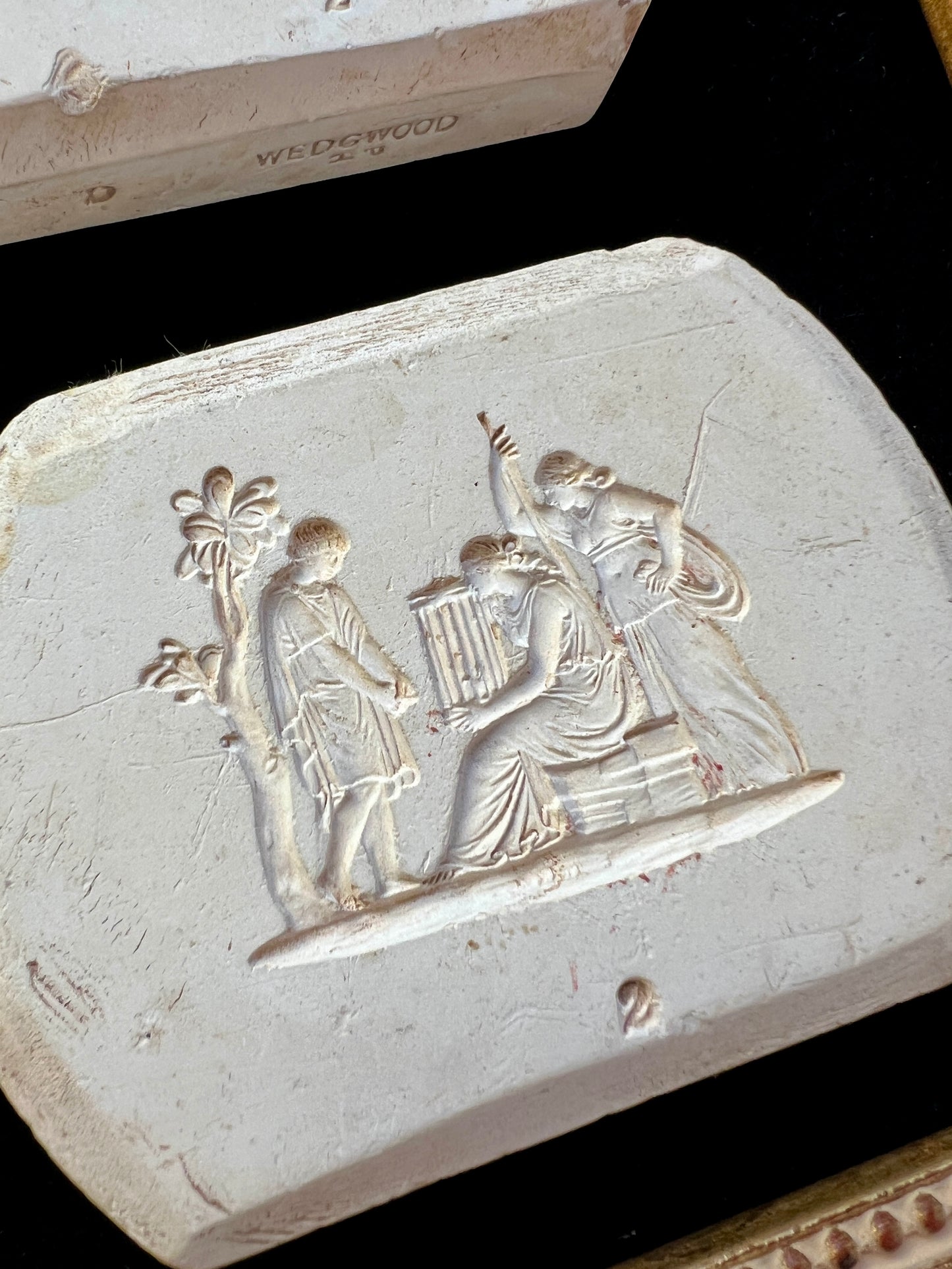 Wedgwood Antique Plaster Molds on Black Velvet in Gold Frame