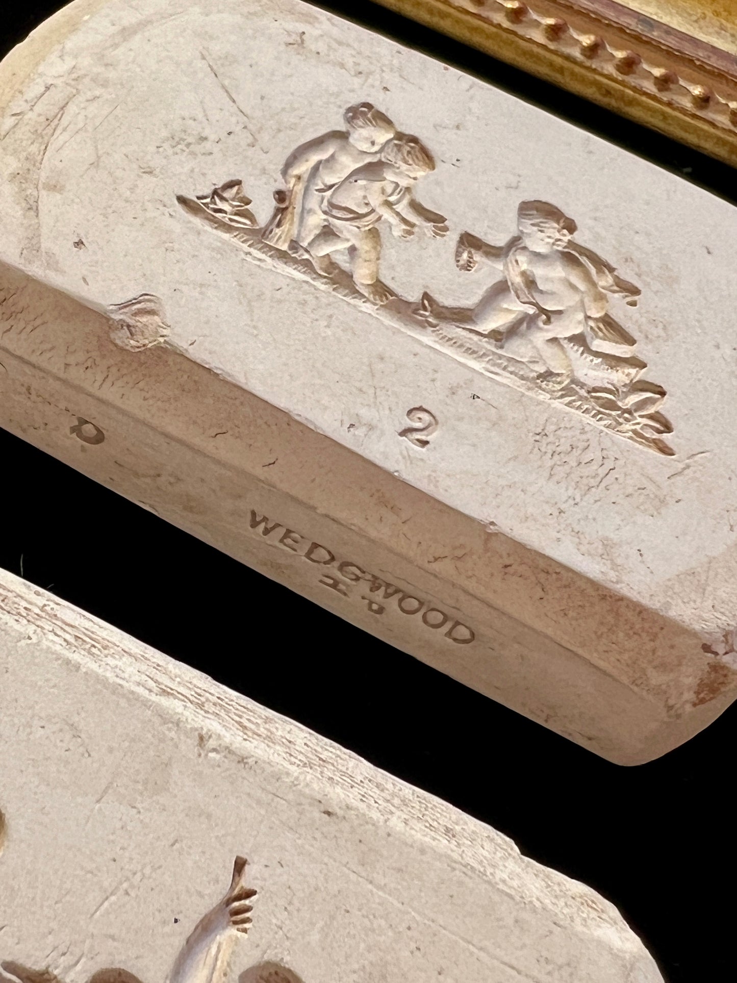 Wedgwood Antique Plaster Molds on Black Velvet in Gold Frame
