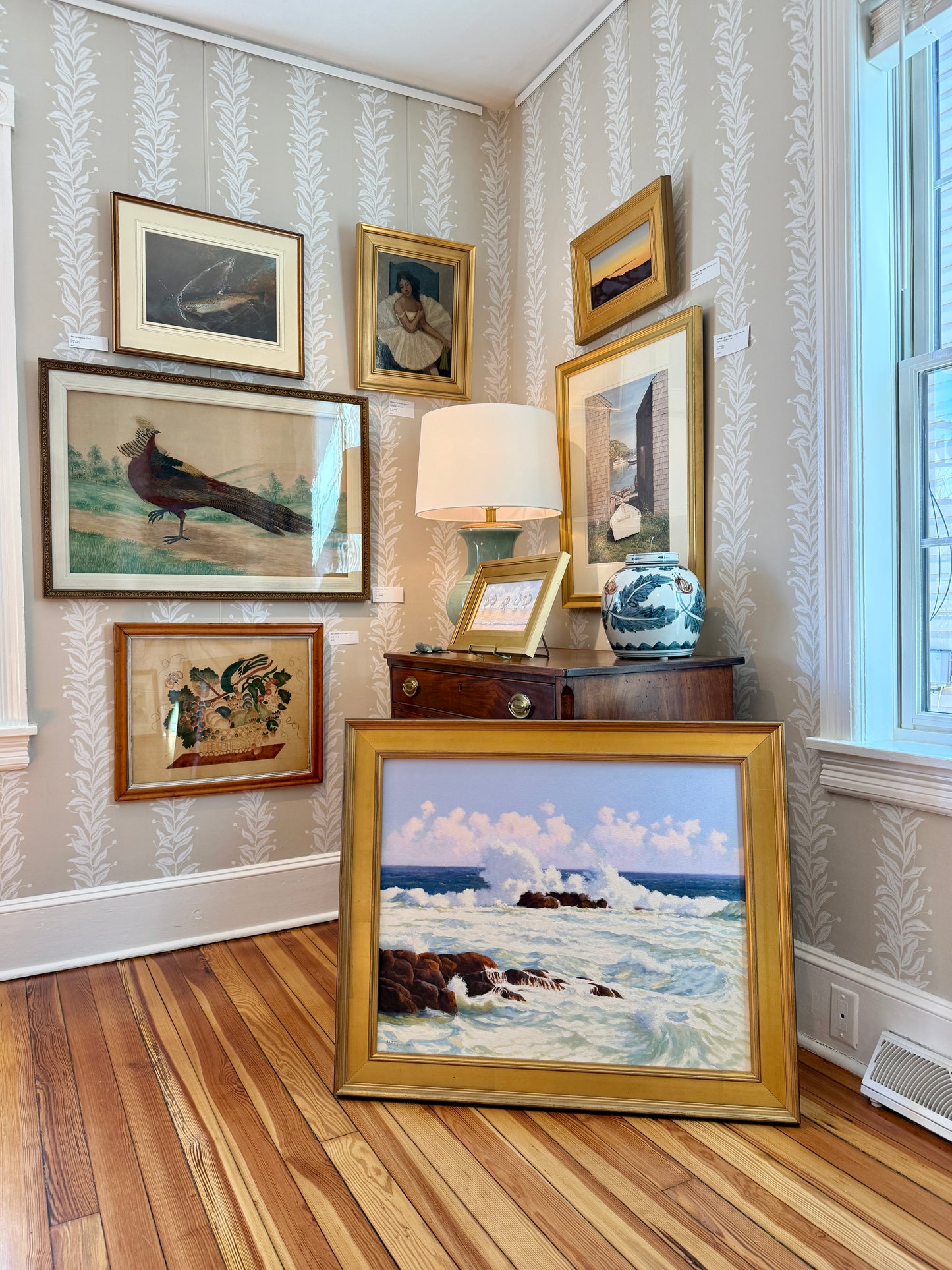 Anthony R. Thompson Surf at Monhegan (Maine) Seascape Oil Painting in Gold Frame