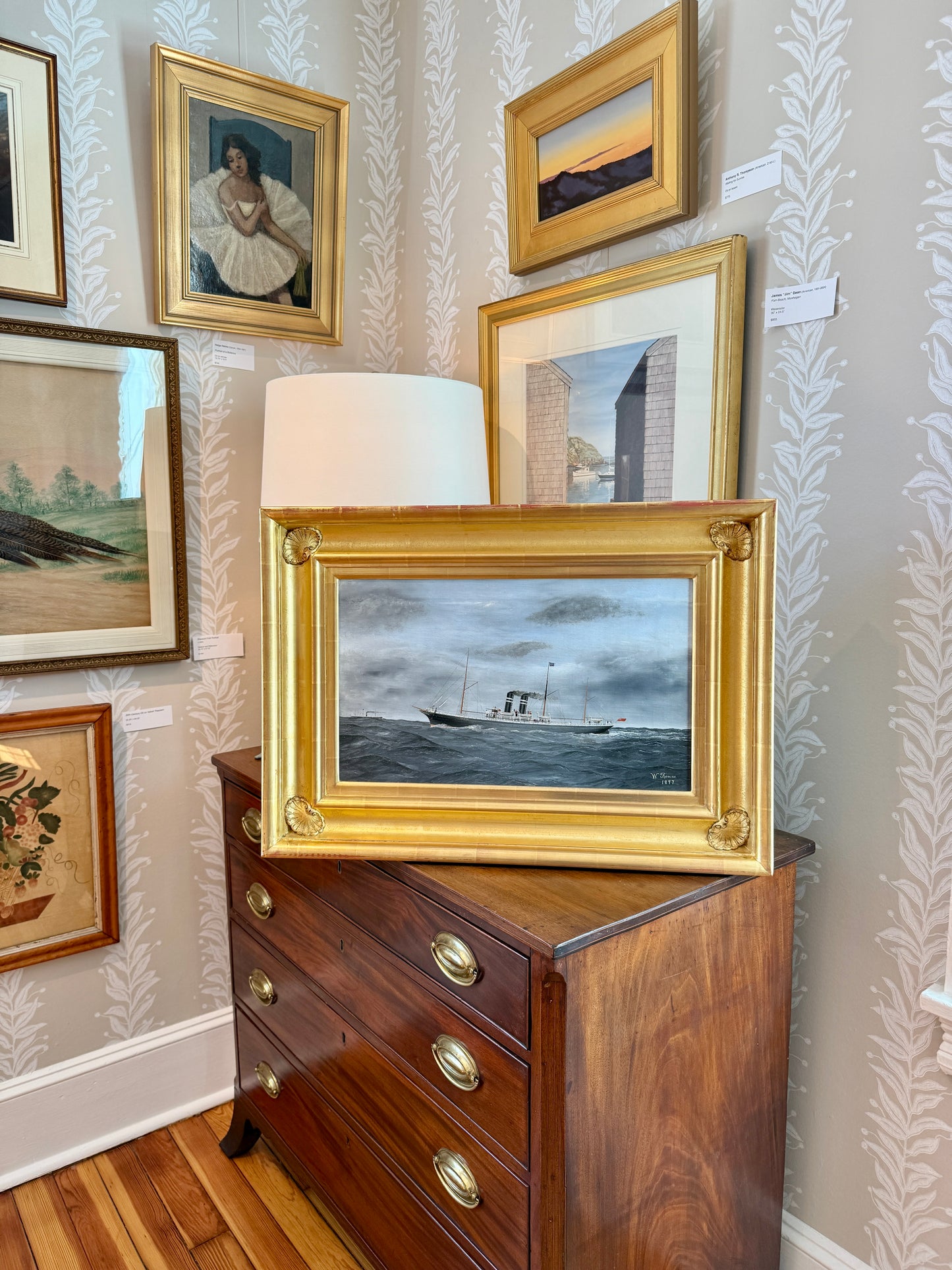 1897 W. Thomas Lake Ontario Steamship American Ship Portrait Oil Painting in Gold Frame