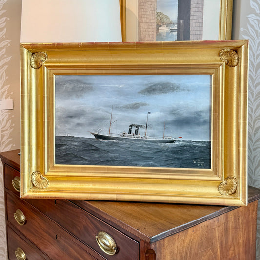 1897 W. Thomas Lake Ontario Steamship American Ship Portrait Oil Painting in Gold Frame