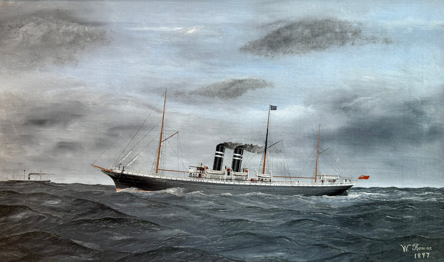1897 W. Thomas Lake Ontario Steamship American Ship Portrait Oil Painting in Gold Frame
