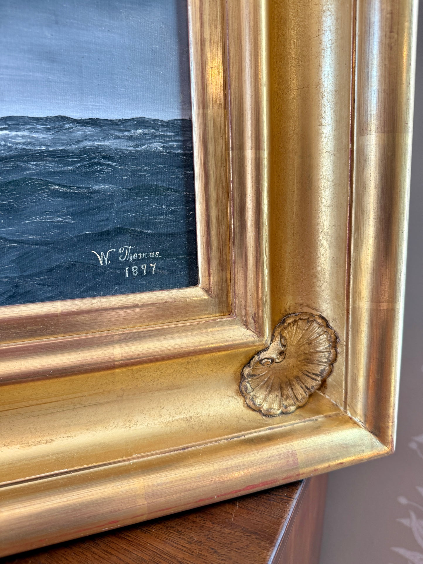1897 W. Thomas Lake Ontario Steamship American Ship Portrait Oil Painting in Gold Frame