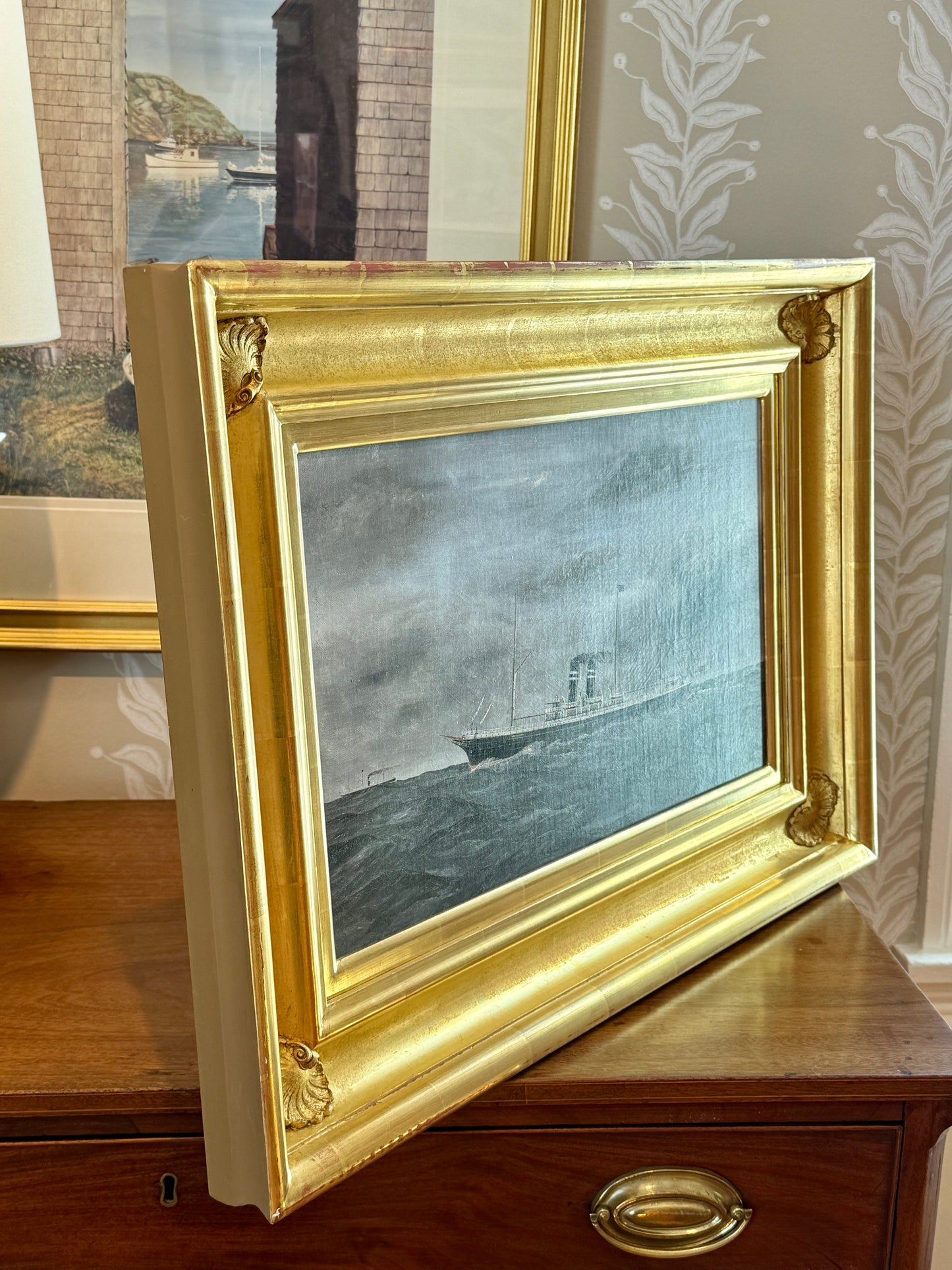 1897 W. Thomas Lake Ontario Steamship American Ship Portrait Oil Painting in Gold Frame