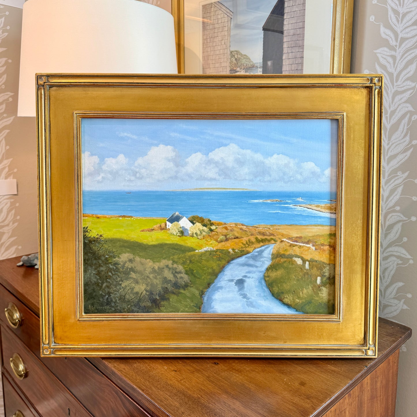 Anthony R. Thompson Seaside Cottage Coastal Landscape Oil Painting in Gold Frame