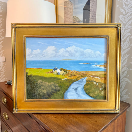 Anthony R. Thompson Seaside Cottage Coastal Landscape Oil Painting in Gold Frame