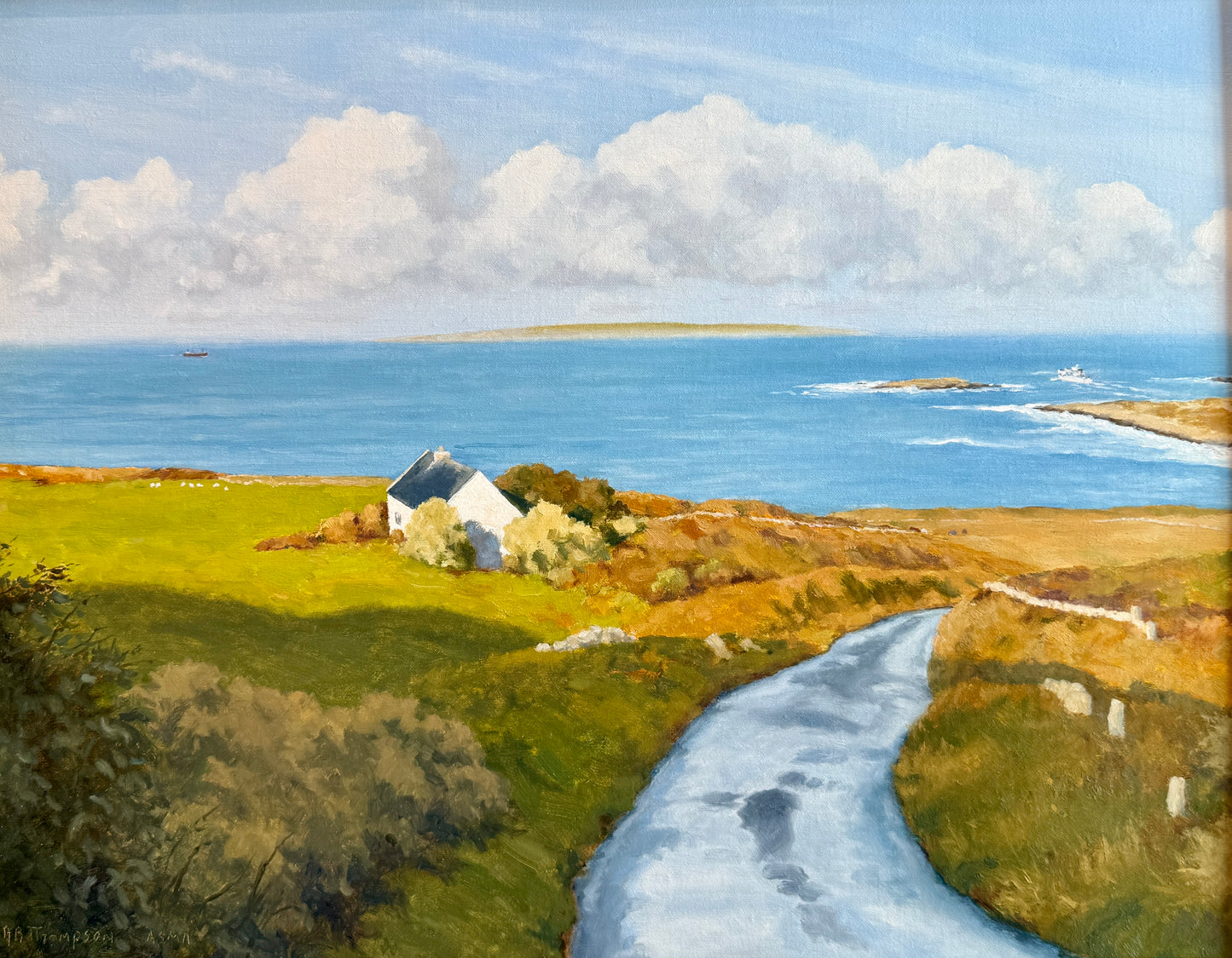 Anthony R. Thompson Seaside Cottage Coastal Landscape Oil Painting in Gold Frame