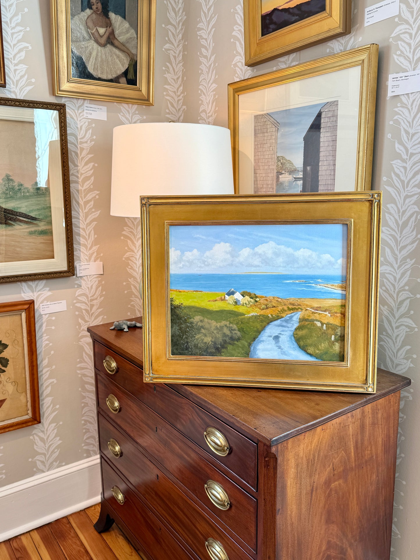Anthony R. Thompson Seaside Cottage Coastal Landscape Oil Painting in Gold Frame