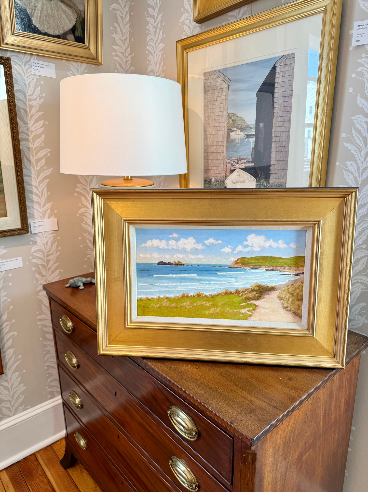 Anthony R. Thompson West Cornwall Coastal Landscape Oil Painting in Gold Frame