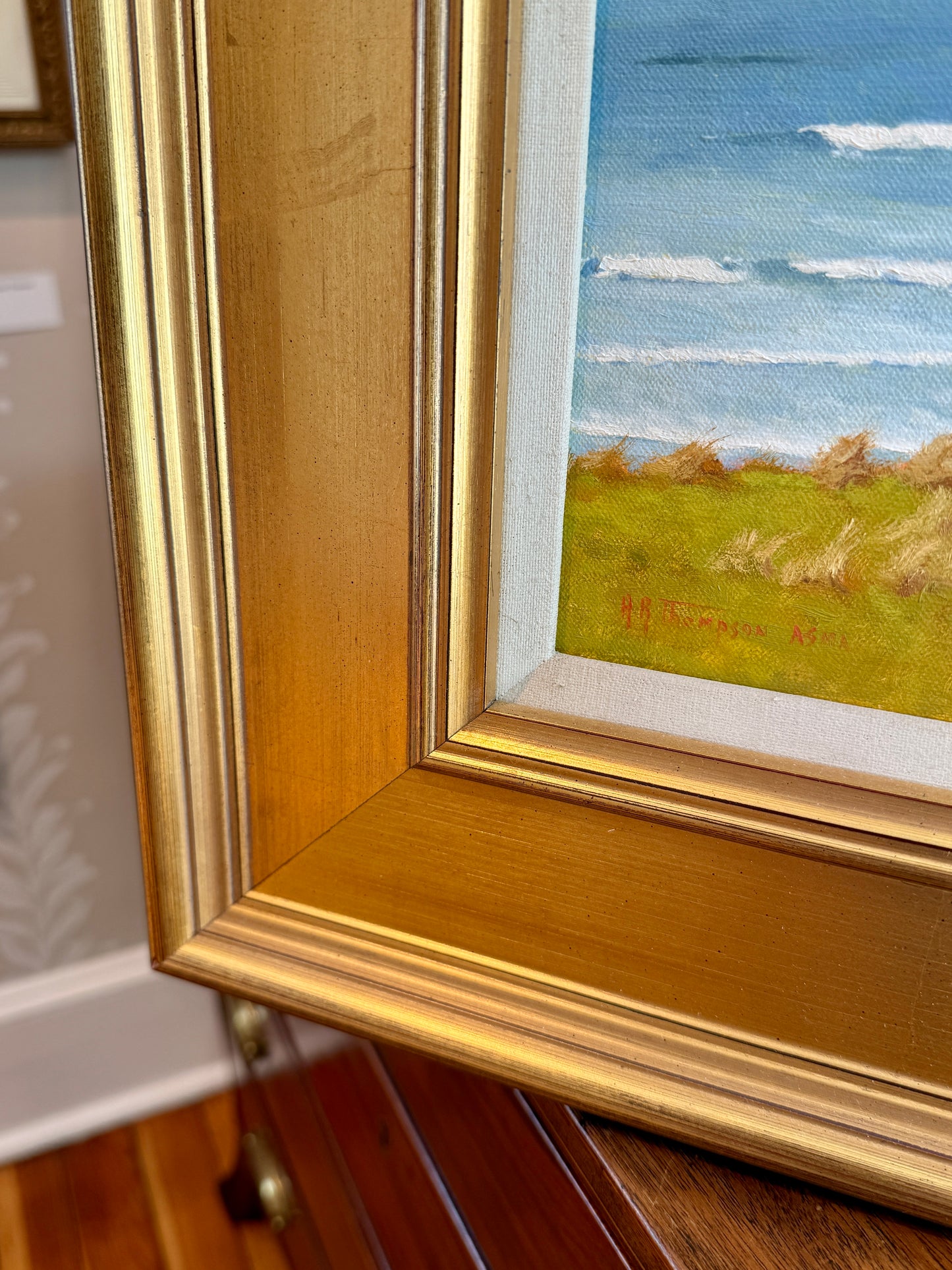 Anthony R. Thompson West Cornwall Coastal Landscape Oil Painting in Gold Frame