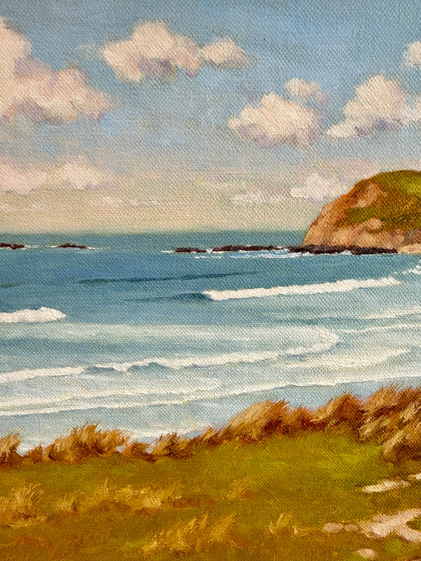 Anthony R. Thompson West Cornwall Coastal Landscape Oil Painting in Gold Frame