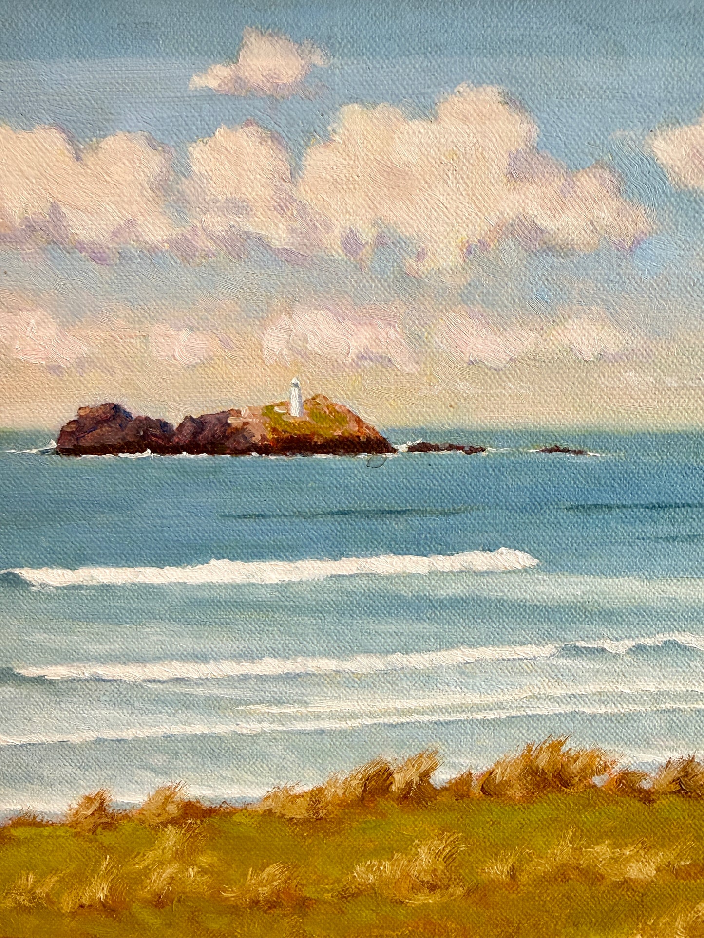 Anthony R. Thompson West Cornwall Coastal Landscape Oil Painting in Gold Frame
