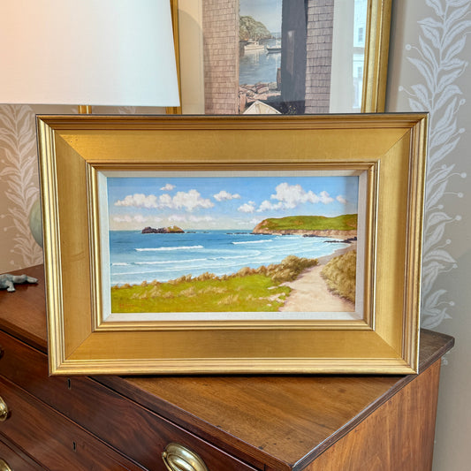 Anthony R. Thompson West Cornwall Coastal Landscape Oil Painting in Gold Frame