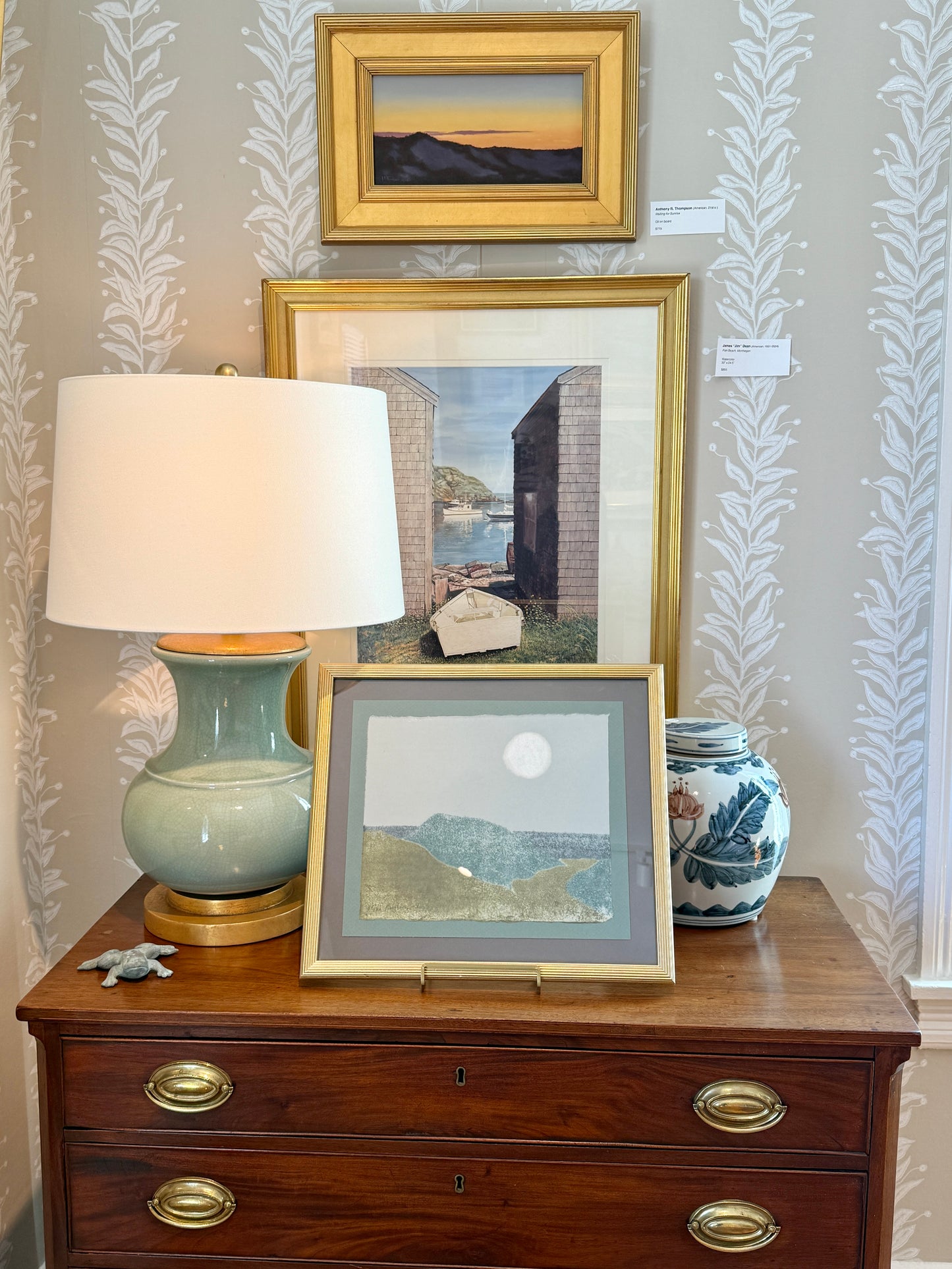 Richard Kemble Nantucket Coast Woodcut in Gold Frame