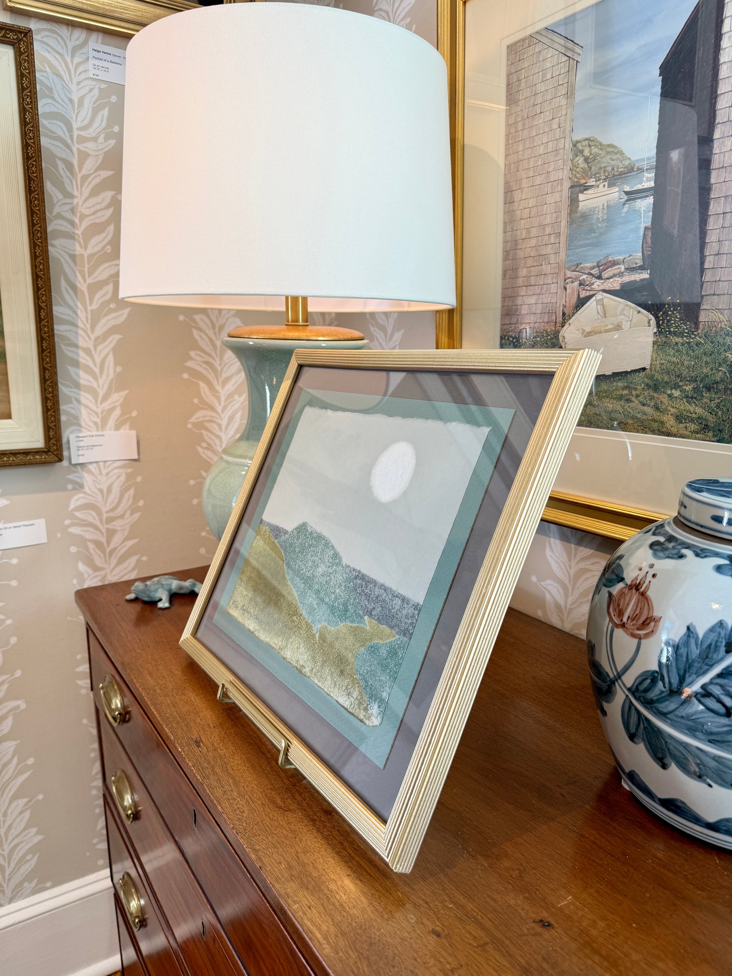 Richard Kemble Nantucket Coast Woodcut in Gold Frame
