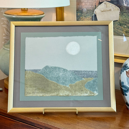 Richard Kemble Nantucket Coast Woodcut in Gold Frame