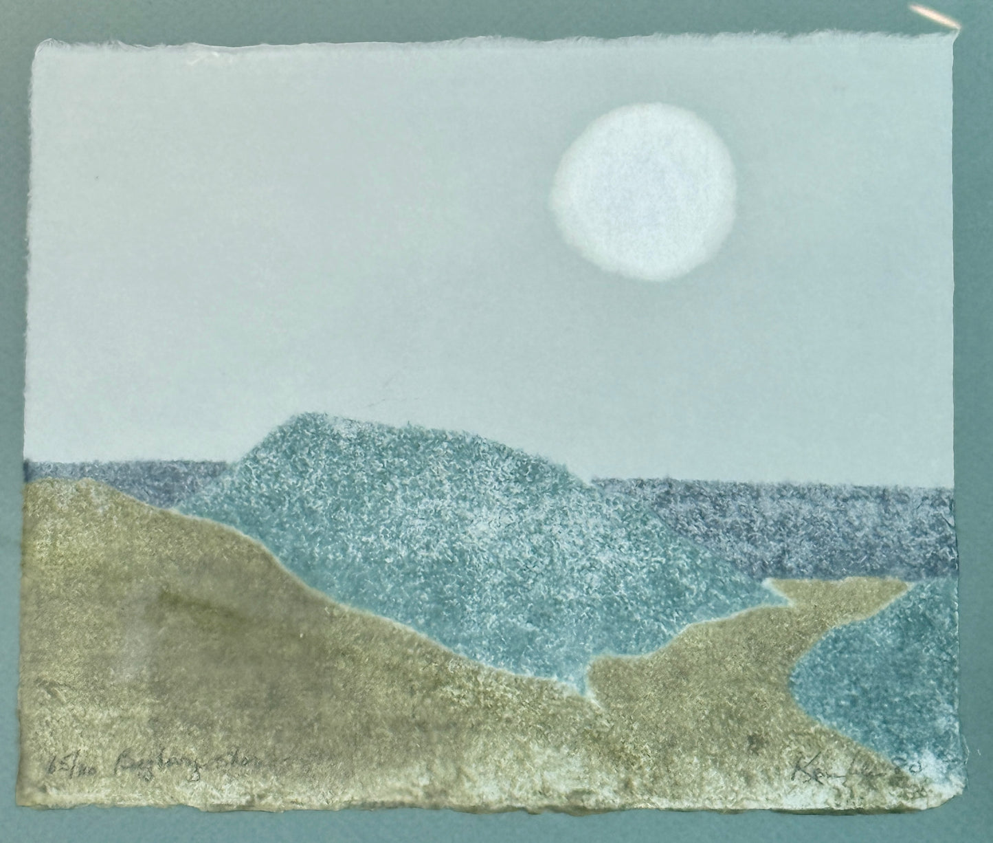 Richard Kemble Nantucket Coast Woodcut in Gold Frame