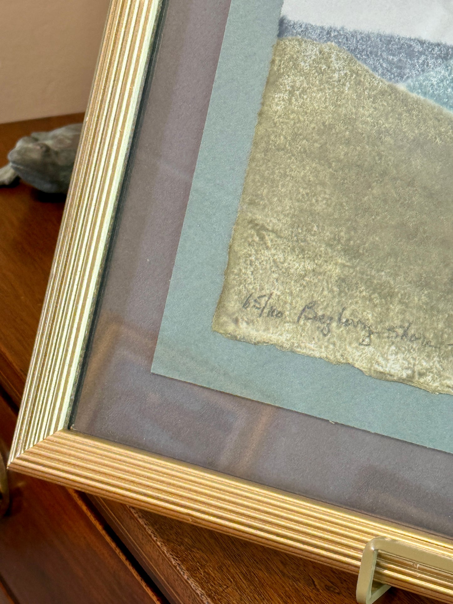 Richard Kemble Nantucket Coast Woodcut in Gold Frame
