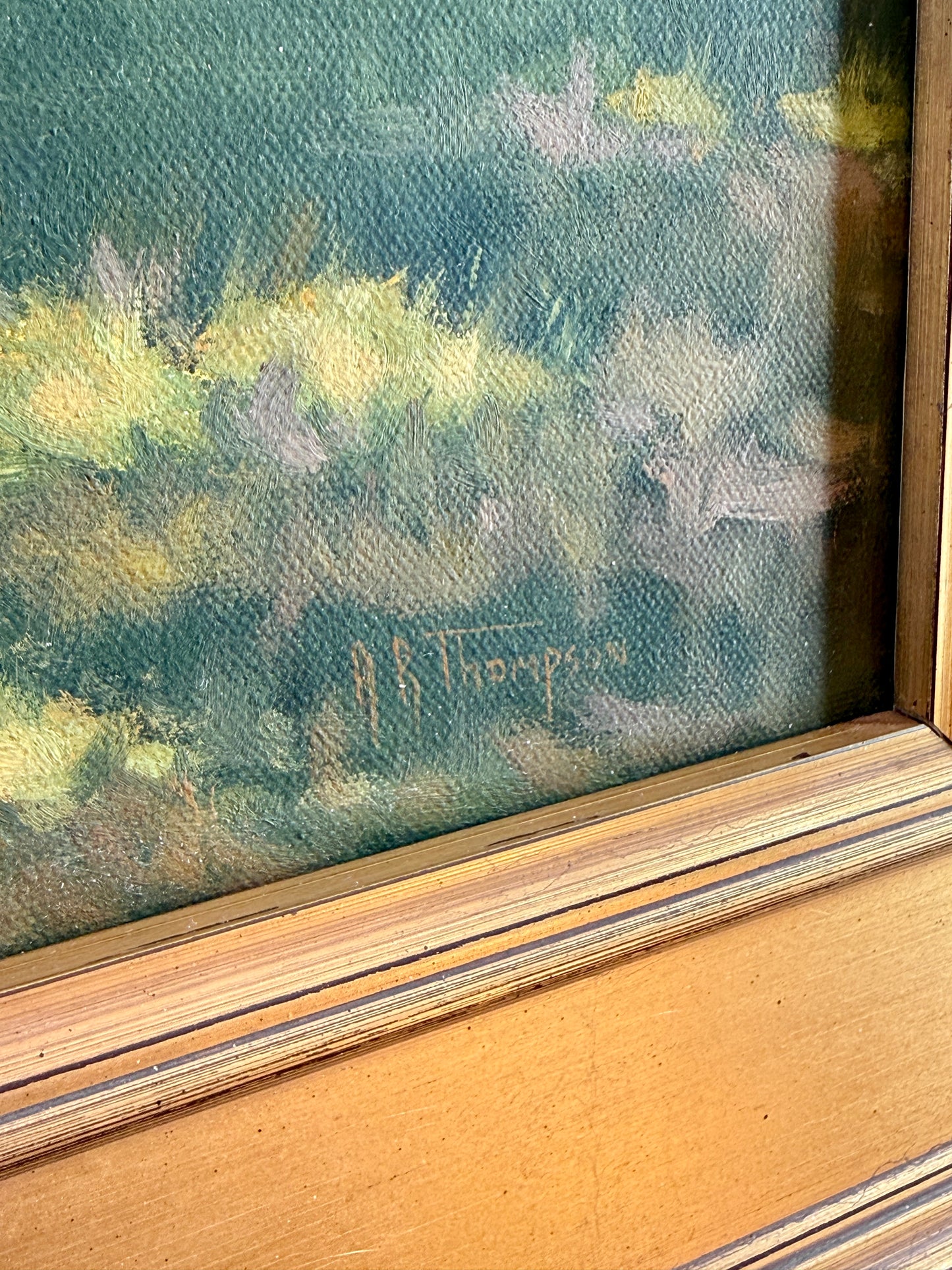 Anthony R. Thompson Stone Bridge White House Bucks County PA Landscape Oil Painting in Gold Frame