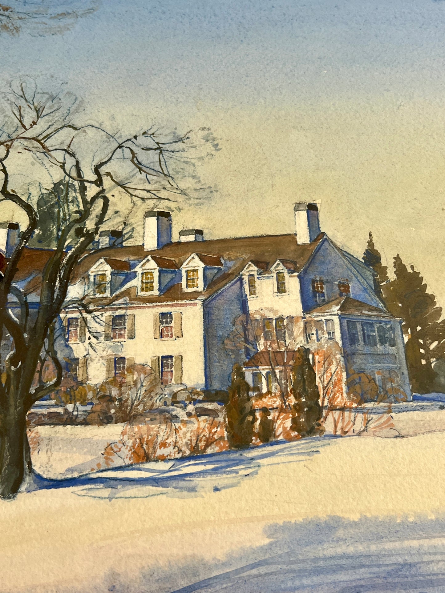 1938 Ernest Edwin Anthony (1894-1941) Watercolor Portrait of Country Home in Gold Frame