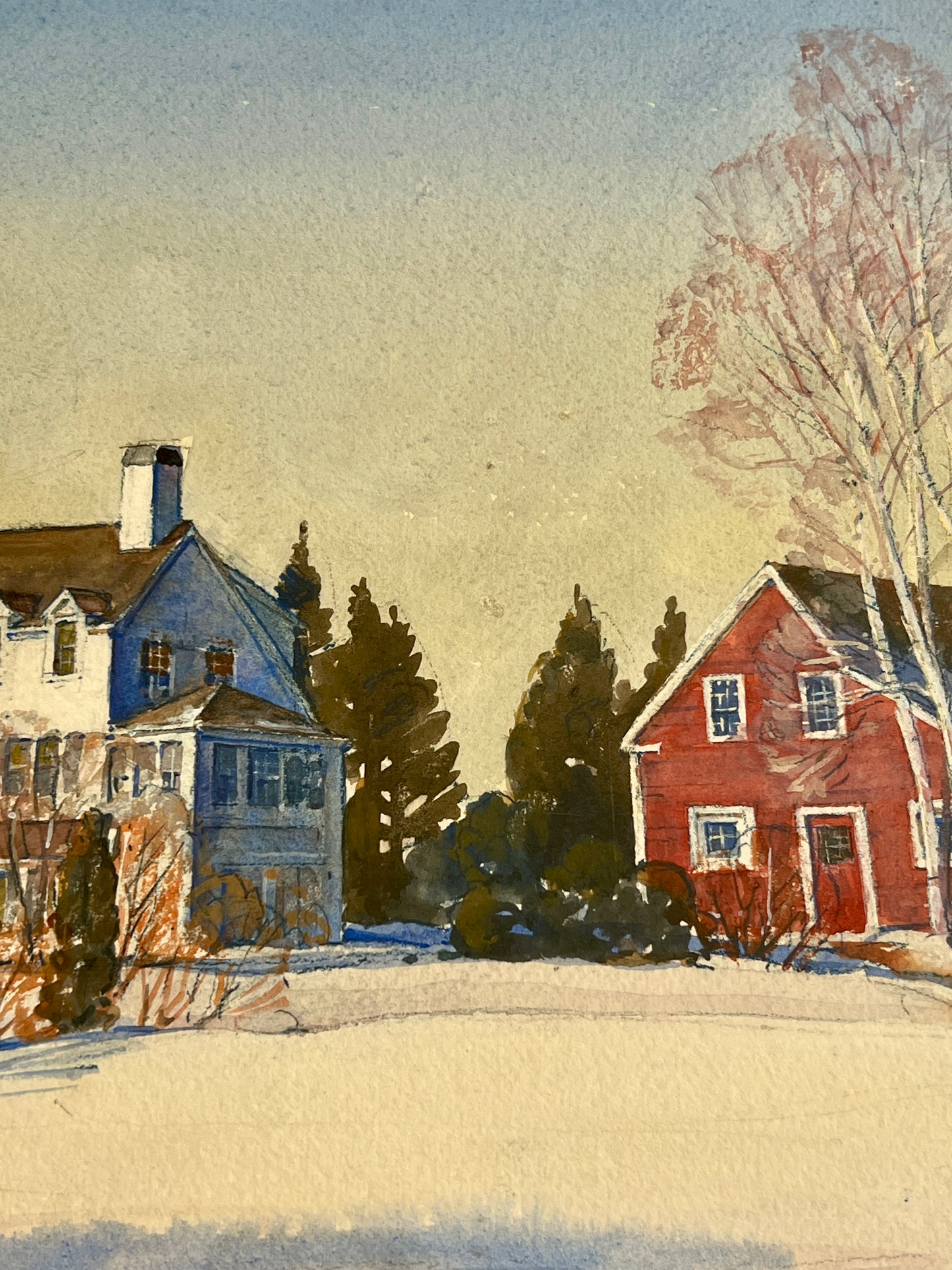 1938 Ernest Edwin Anthony (1894-1941) Watercolor Portrait of Country Home in Gold Frame