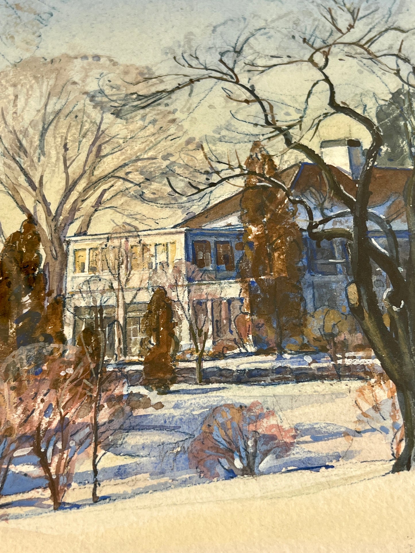 1938 Ernest Edwin Anthony (1894-1941) Watercolor Portrait of Country Home in Gold Frame