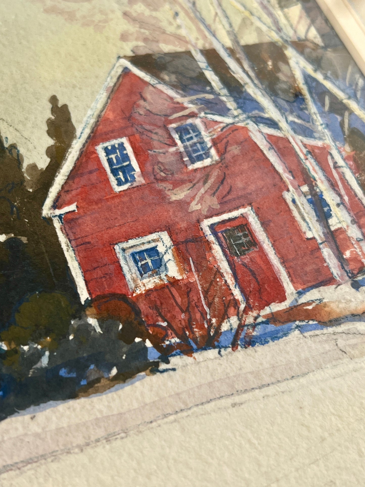 1938 Ernest Edwin Anthony (1894-1941) Watercolor Portrait of Country Home in Gold Frame