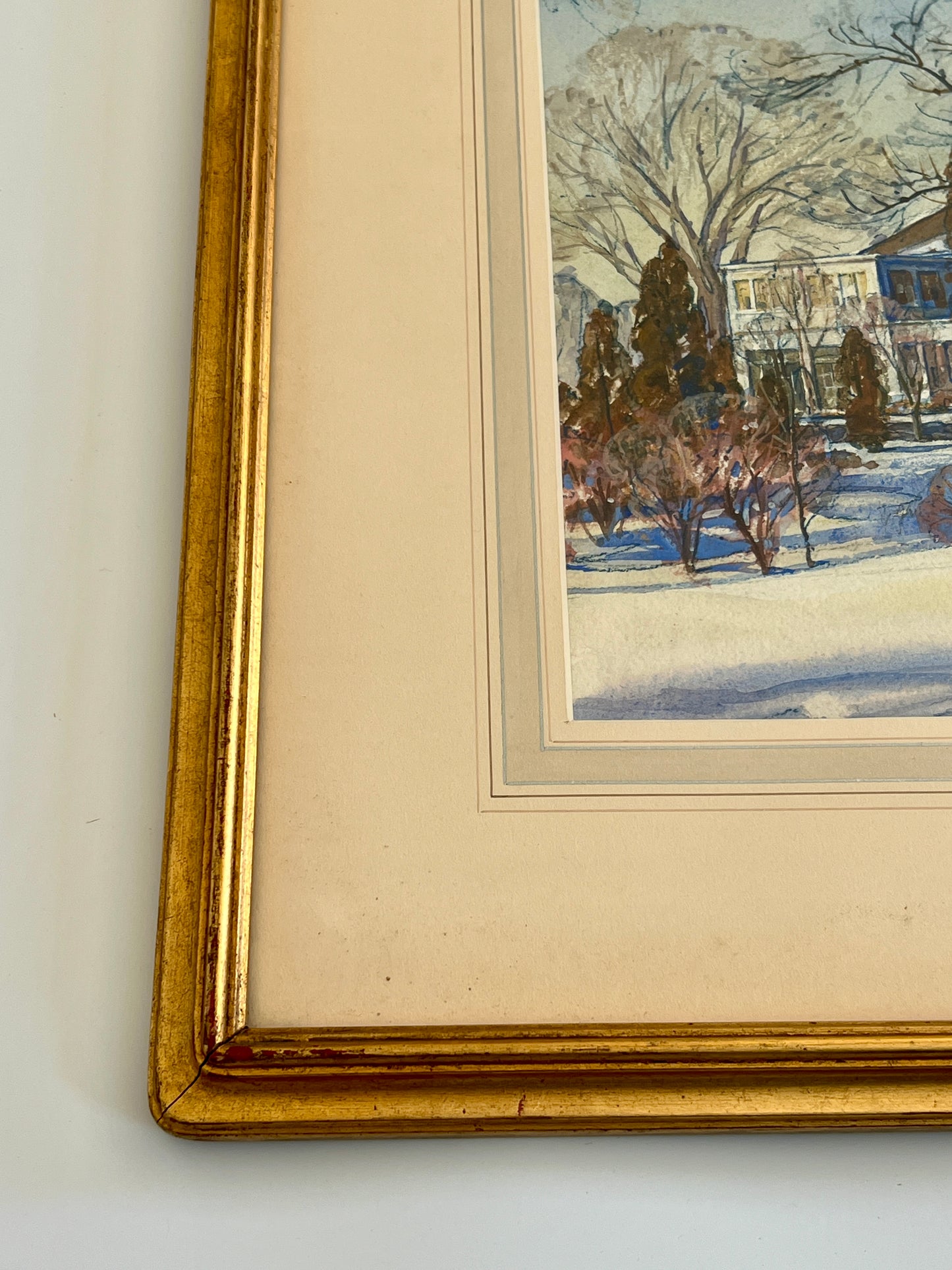 1938 Ernest Edwin Anthony (1894-1941) Watercolor Portrait of Country Home in Gold Frame