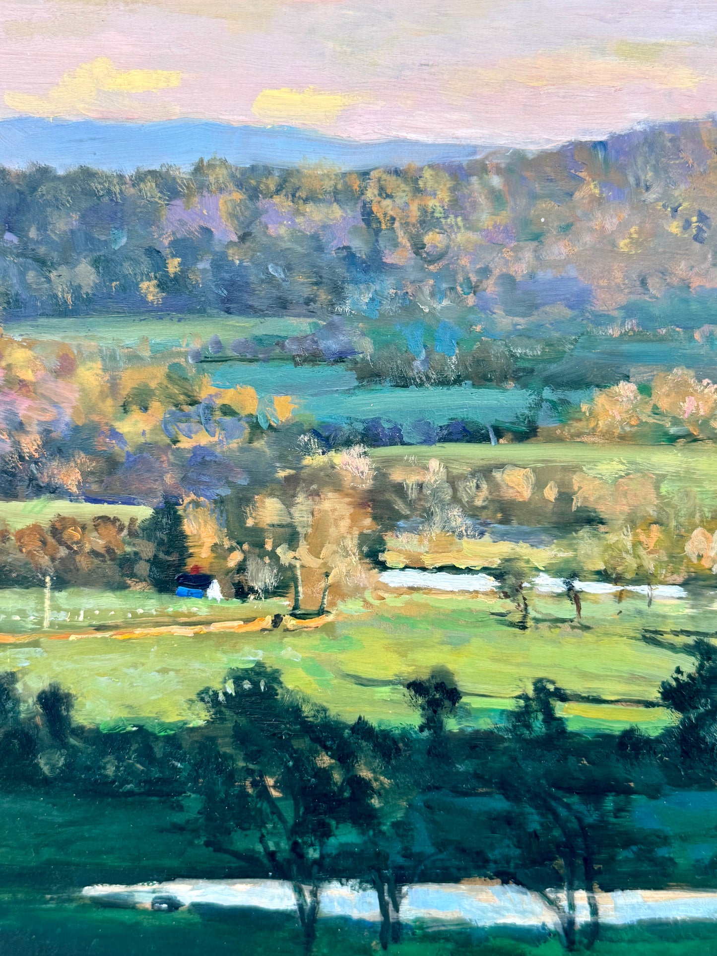 William Herbert Whiting Rolling Green Impressionist Landscape Oil Painting in Gold Frame