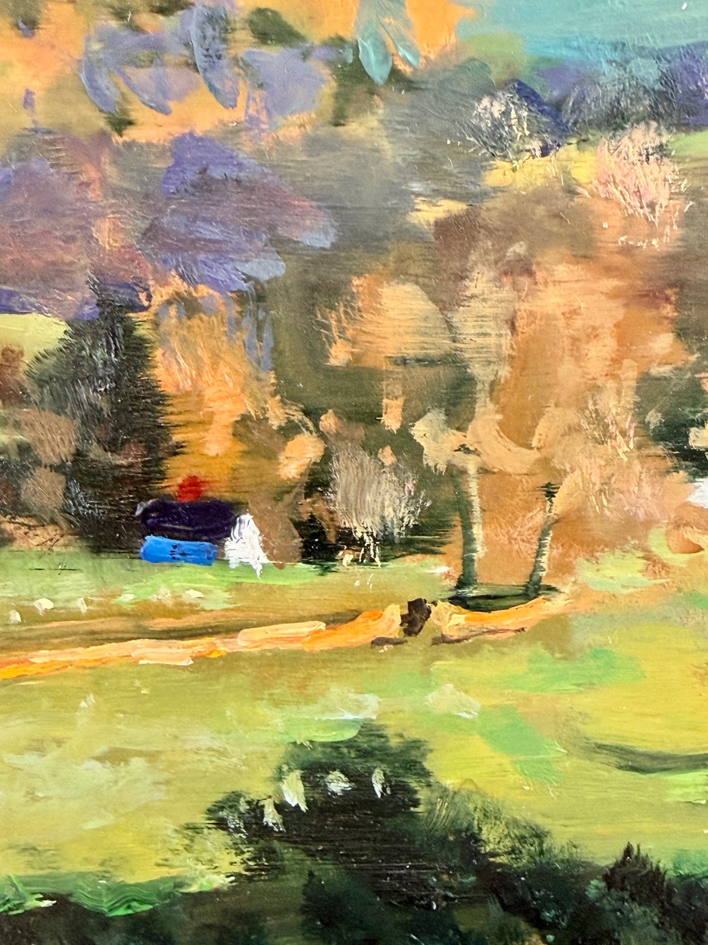 William Herbert Whiting Rolling Green Impressionist Landscape Oil Painting in Gold Frame