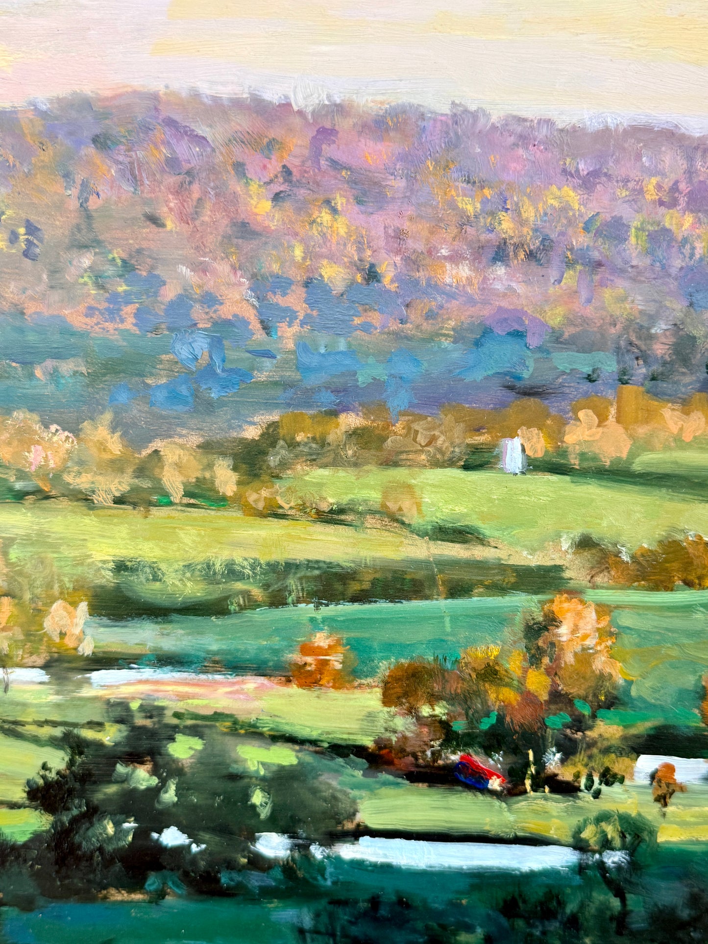 William Herbert Whiting Rolling Green Impressionist Landscape Oil Painting in Gold Frame