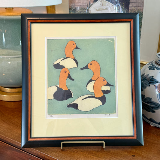 Neil Rizos Canvasback Duck Etching in Black Frame