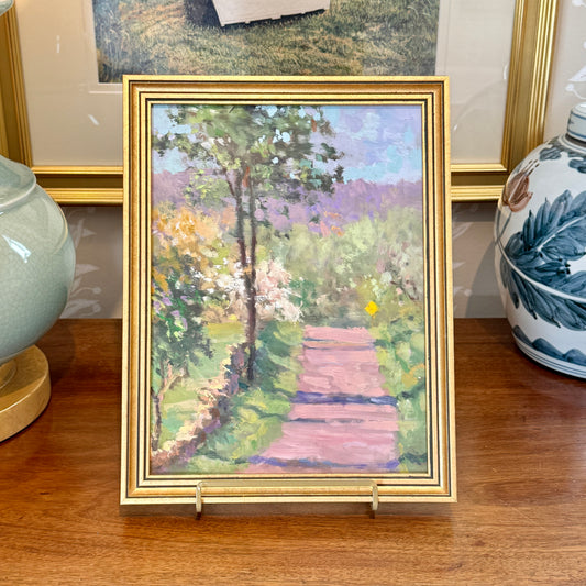 William Herbert Whiting Lavender Road Impressionist Landscape Oil Painting in Gold Frame