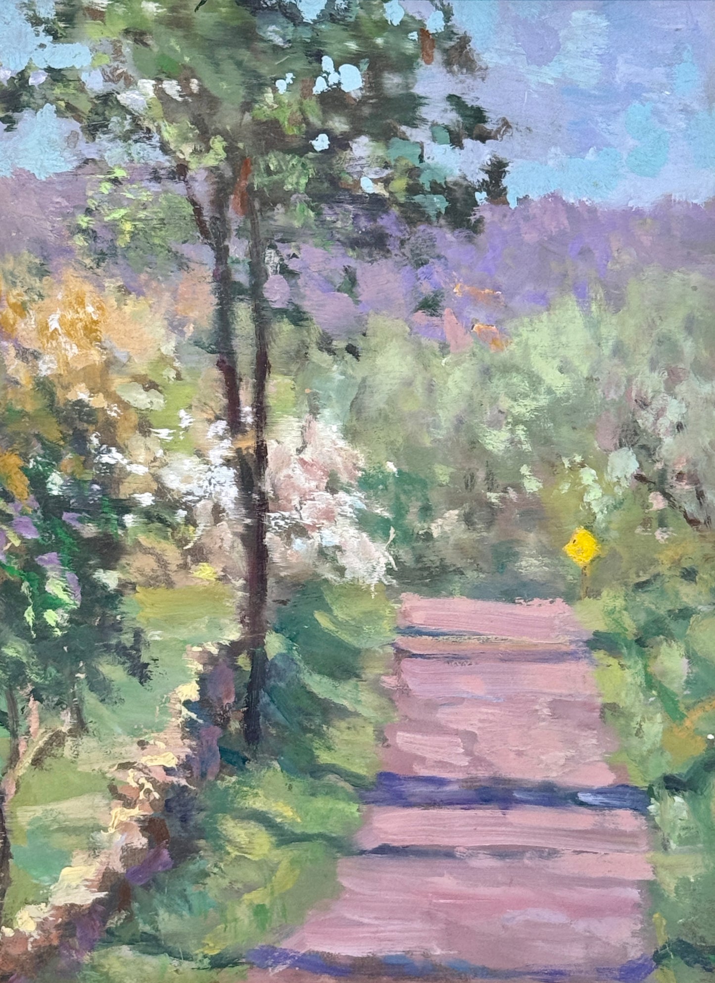 William Herbert Whiting Lavender Road Impressionist Landscape Oil Painting in Gold Frame