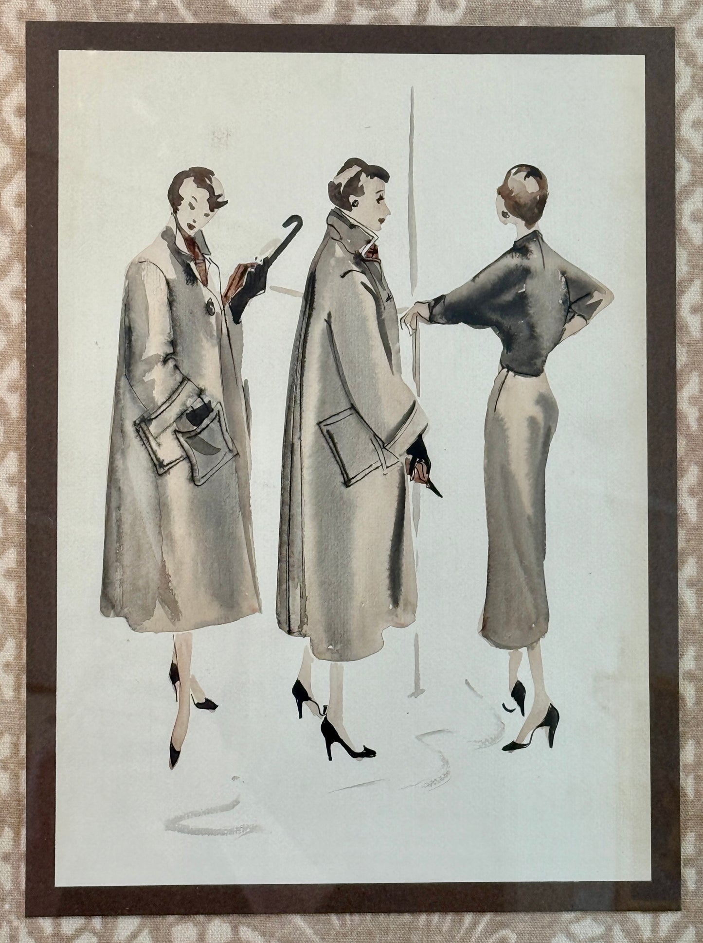 Catherine Figart Vogue Watercolor Fashion Illustration on Cowtan and Tout in Gold Frame
