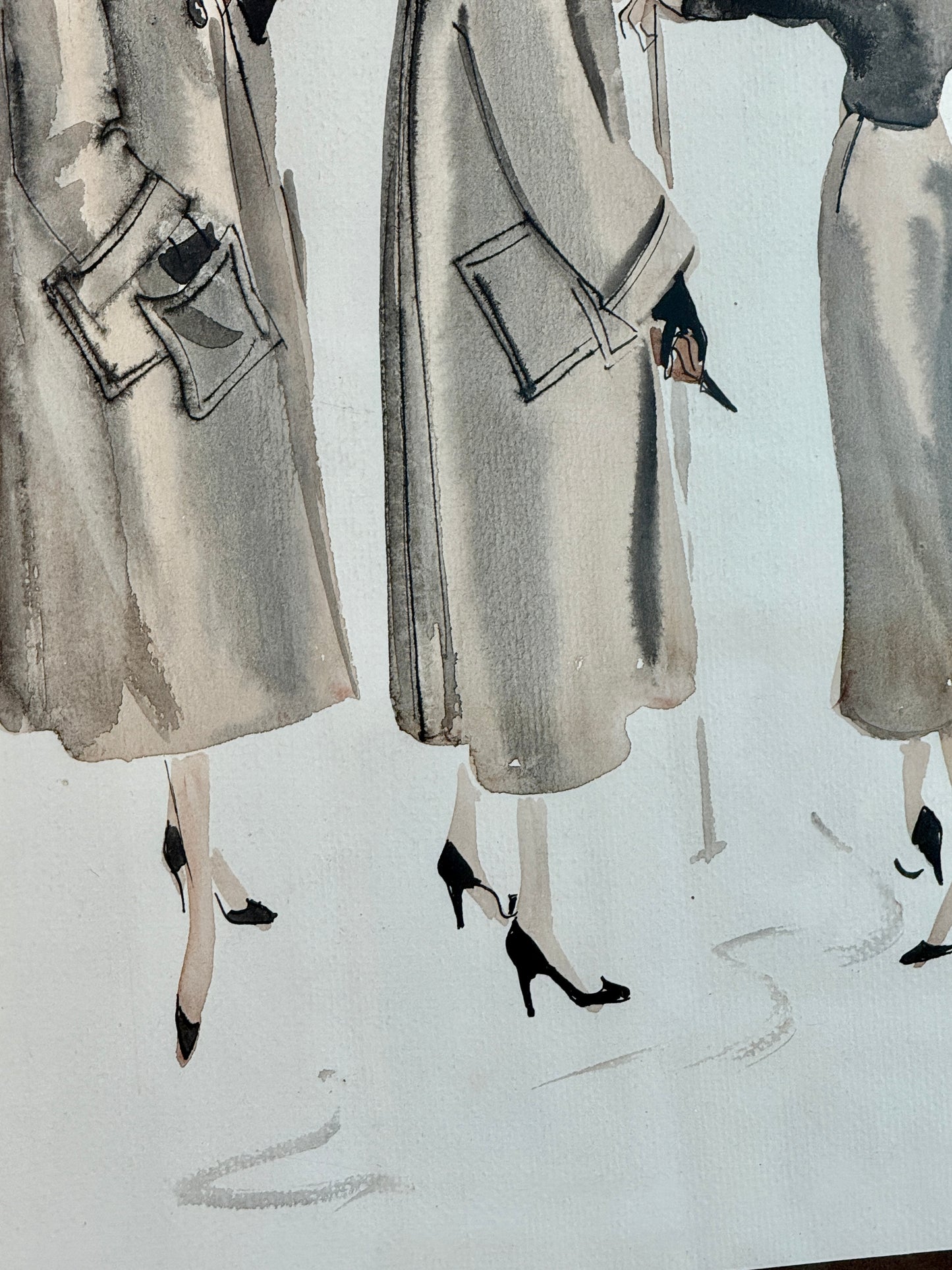 Catherine Figart Vogue Watercolor Fashion Illustration on Cowtan and Tout in Gold Frame