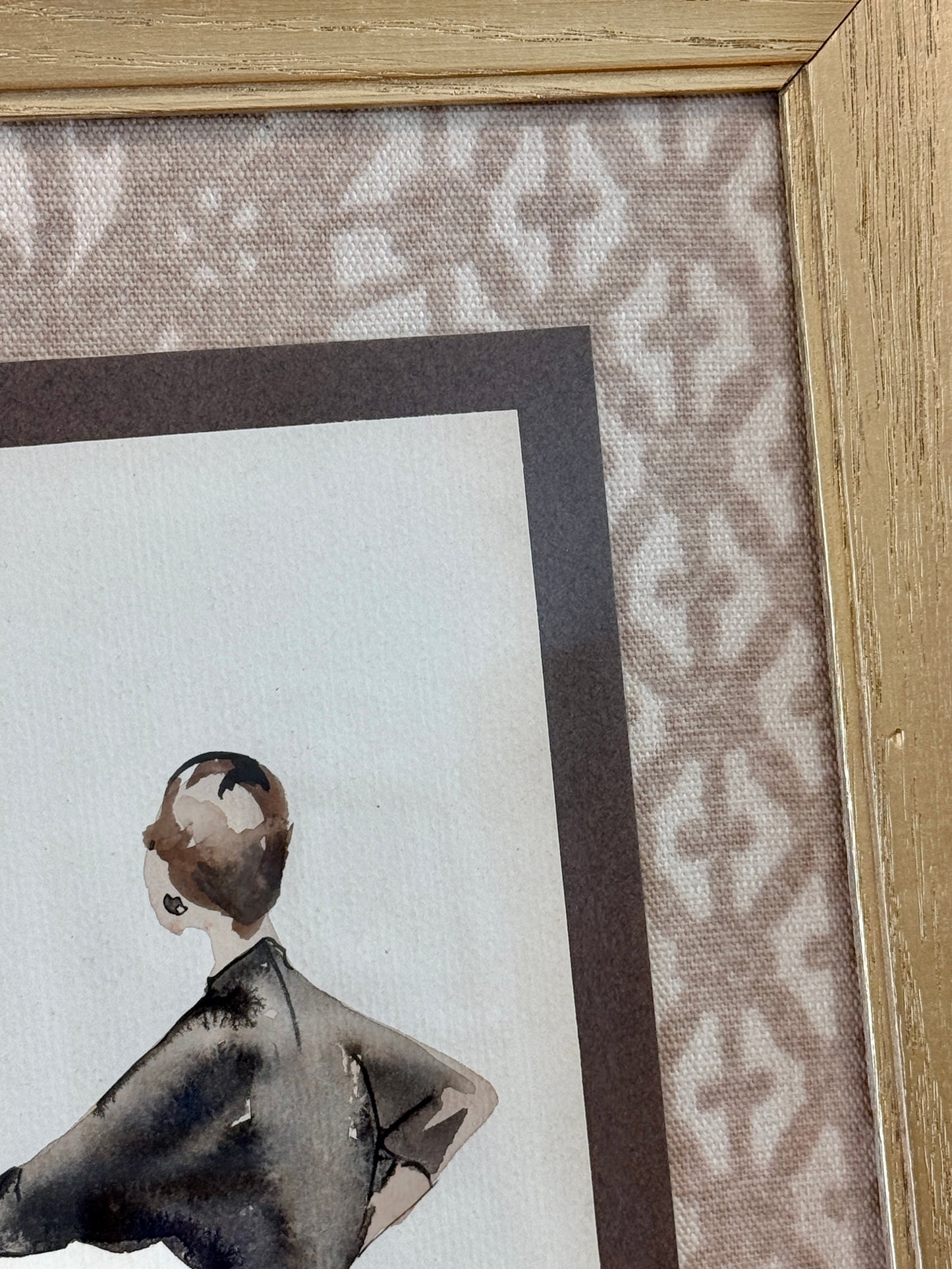 Catherine Figart Vogue Watercolor Fashion Illustration on Cowtan and Tout in Gold Frame