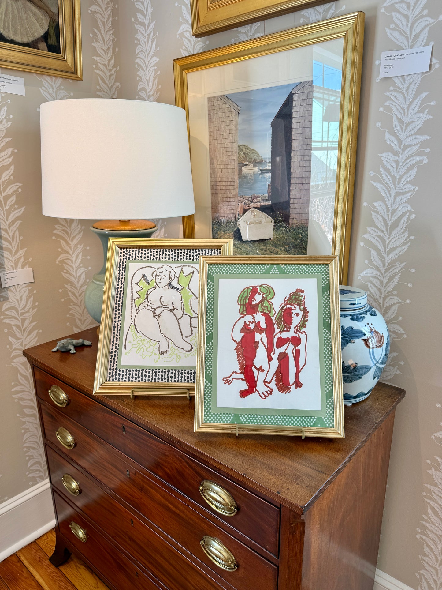 In the Manner of Pablo Picasso Mixed Media Ladies Portrait in Gold Frame