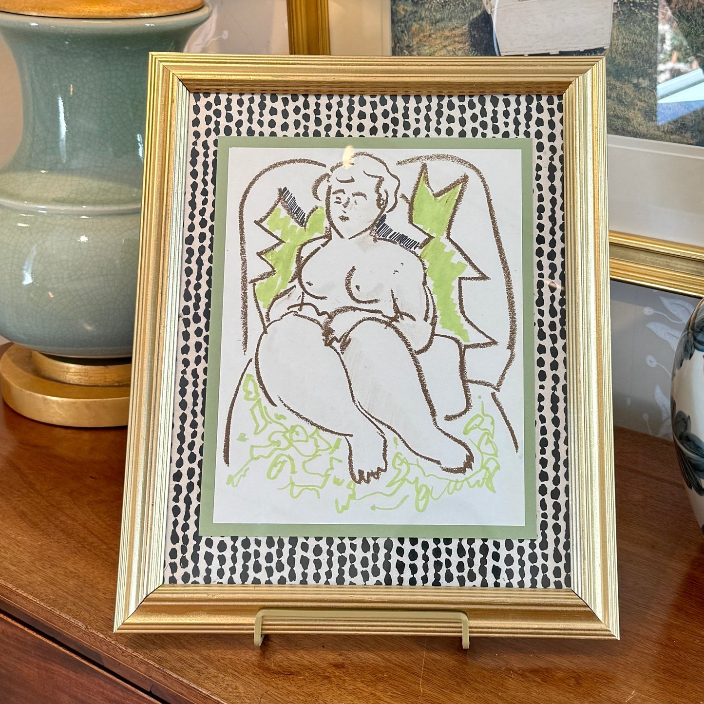 In the Manner of Andy Warhol Mixed Media Cherub Portrait in Gold Frame