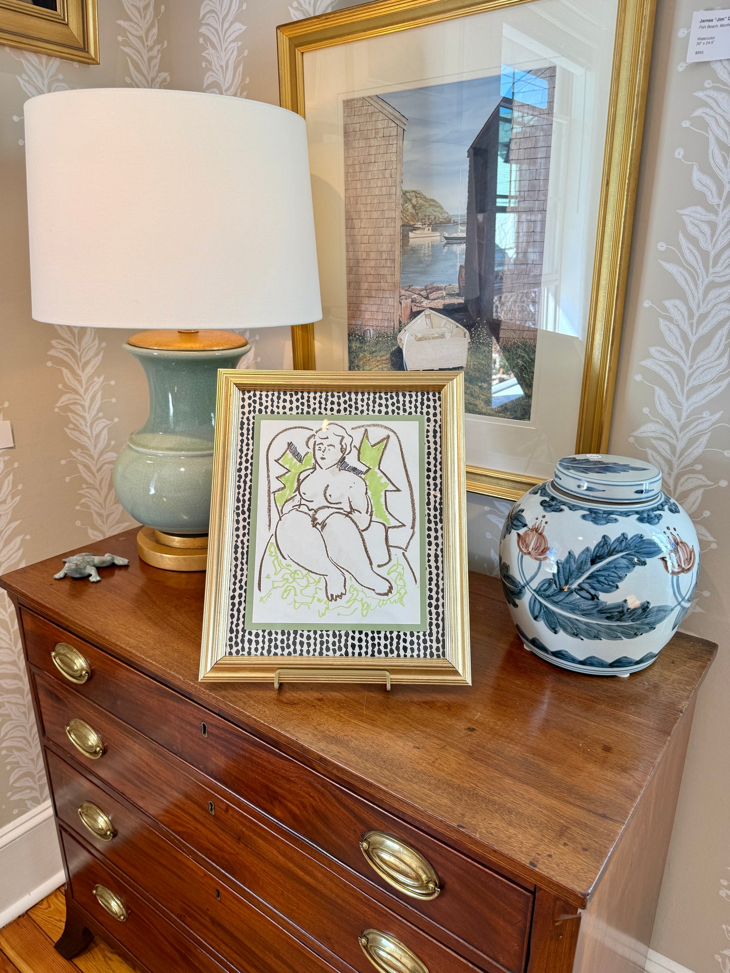 In the Manner of Andy Warhol Mixed Media Cherub Portrait in Gold Frame