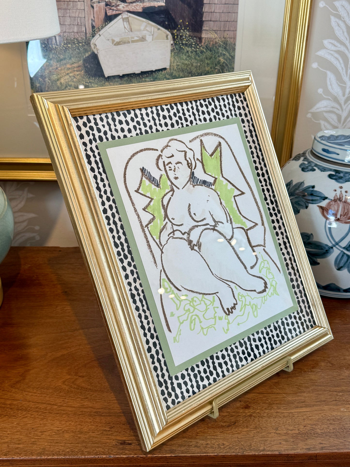 In the Manner of Andy Warhol Mixed Media Cherub Portrait in Gold Frame