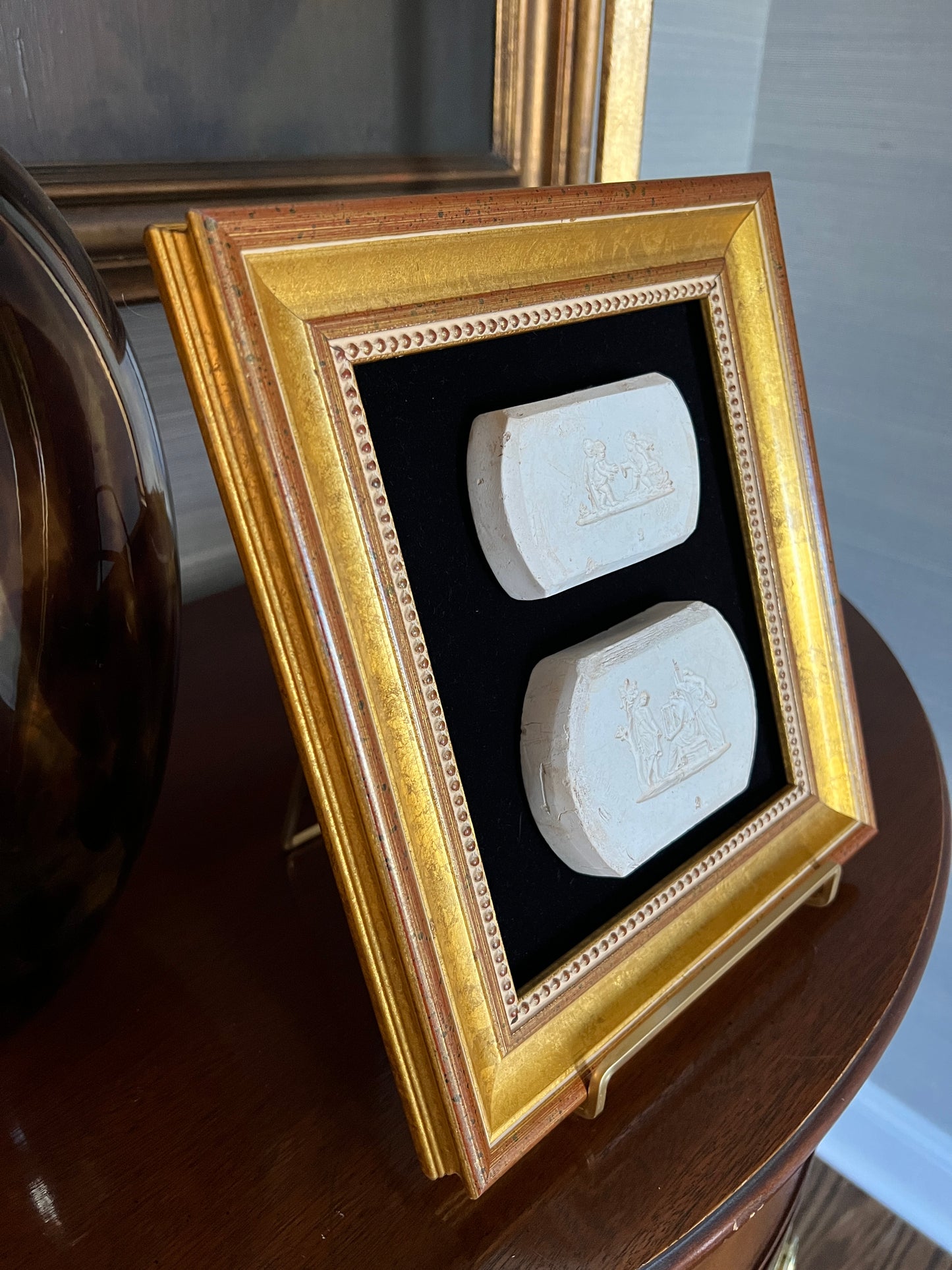Wedgwood Antique Plaster Molds on Black Velvet in Gold Frame