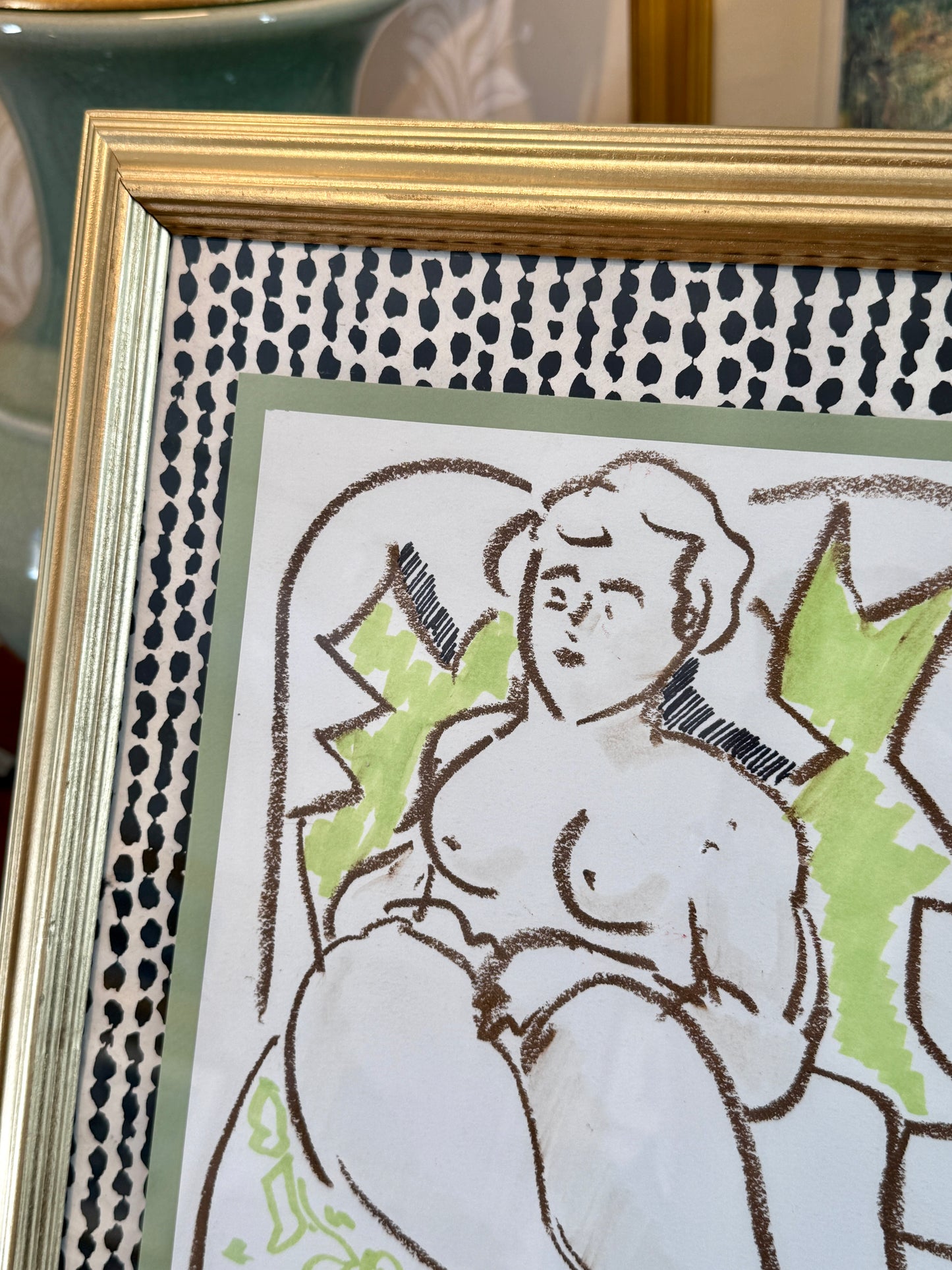 In the Manner of Andy Warhol Mixed Media Cherub Portrait in Gold Frame