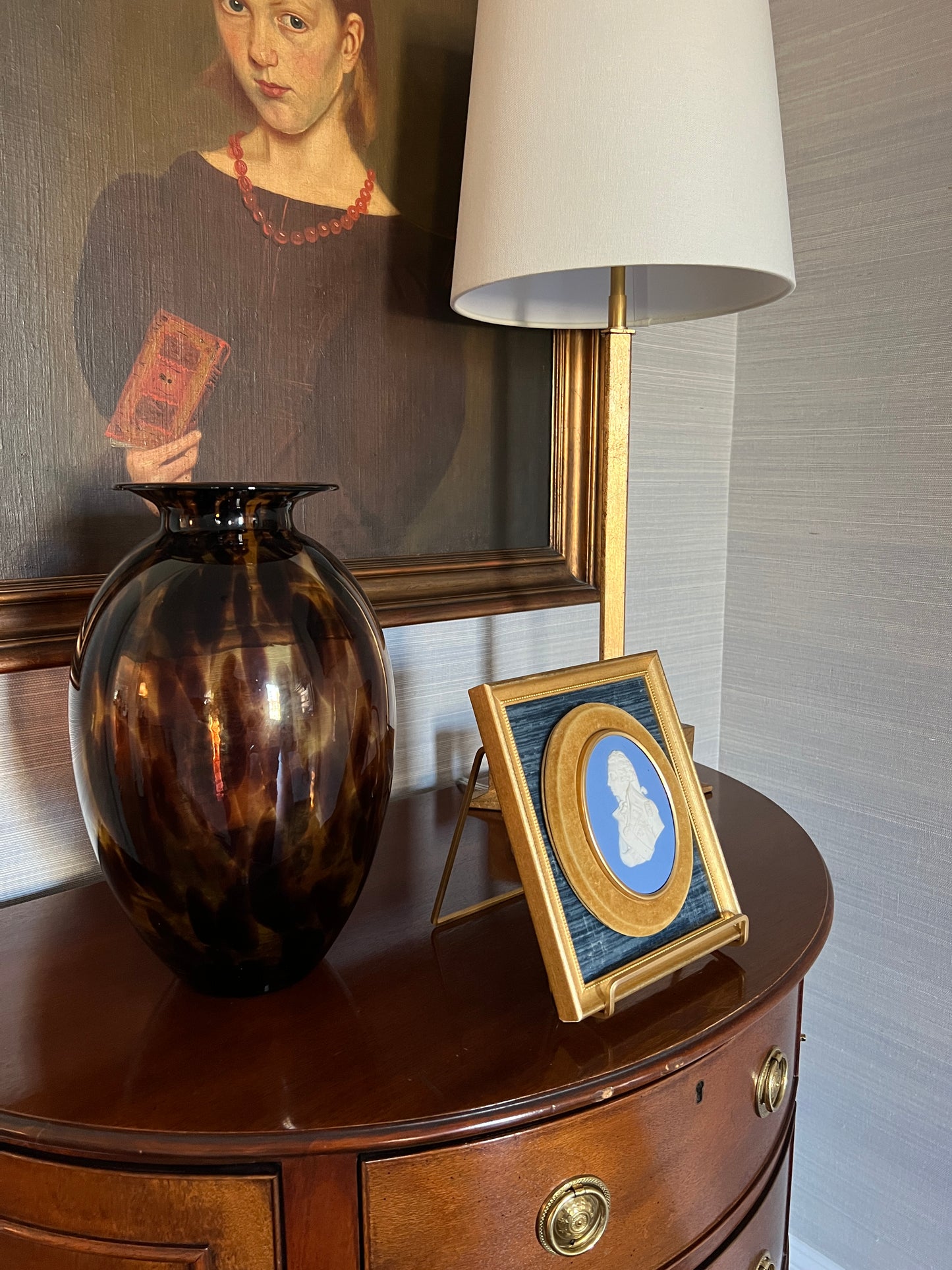Wedgwood Jasperware Portrait Medallion of Lord Nelson Mounted on Blue Velvet in Gold Frame