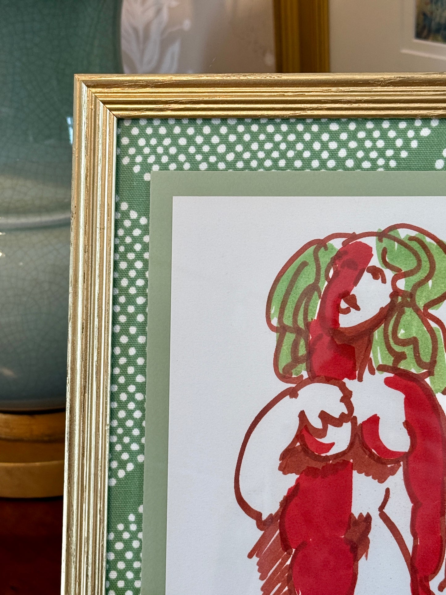 In the Manner of Pablo Picasso Mixed Media Ladies Portrait in Gold Frame