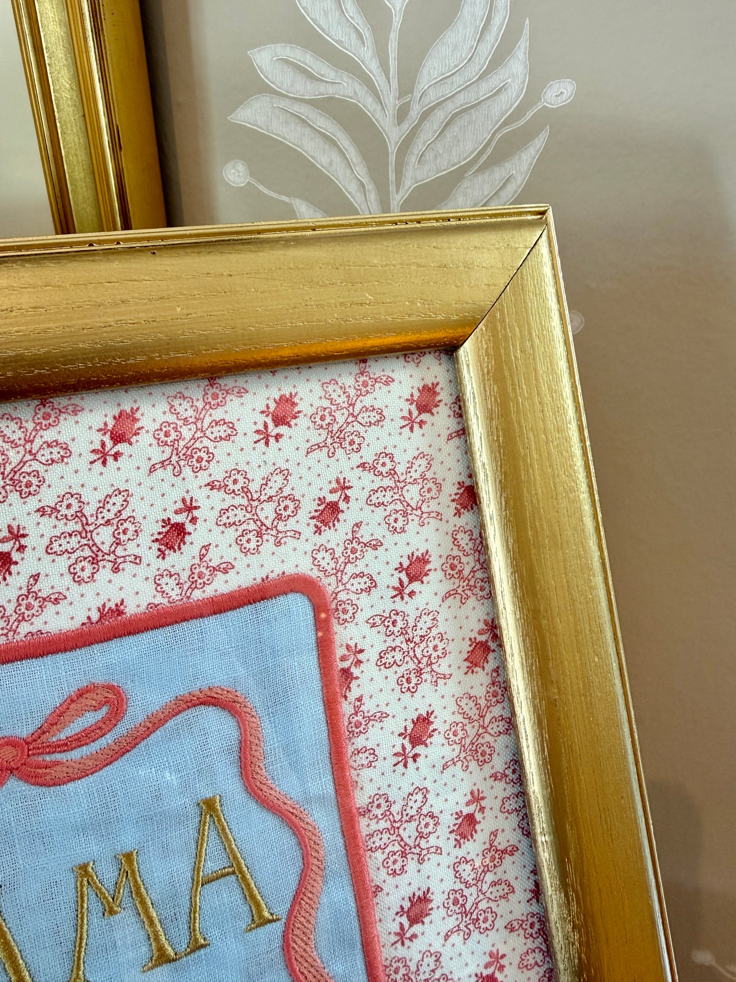 Jane Austen Novels Set of Four Emroidered Linen Books on Pink Ditsy Floral in Gold Frames
