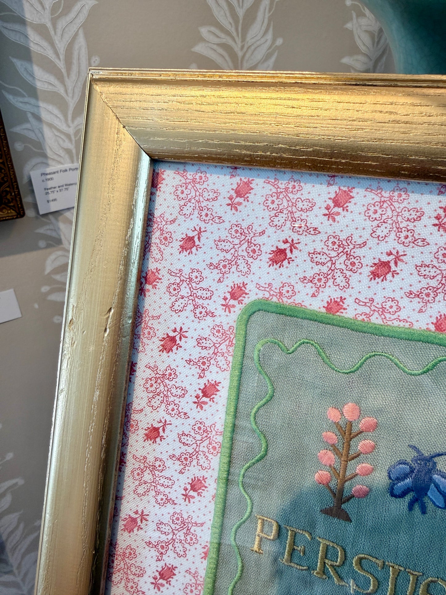 Jane Austen Novels Set of Four Emroidered Linen Books on Pink Ditsy Floral in Gold Frames